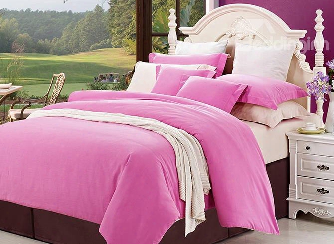 Solid-colore Super Lovely Pink 4-piece Cotton Duvet Cover Sets