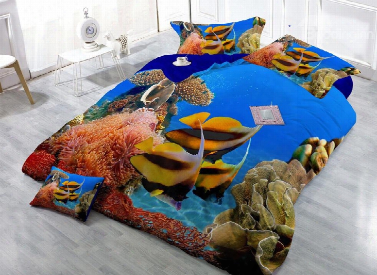 Stunning Sea World Digital Print 4-piece Cotton Duvet Cover Set