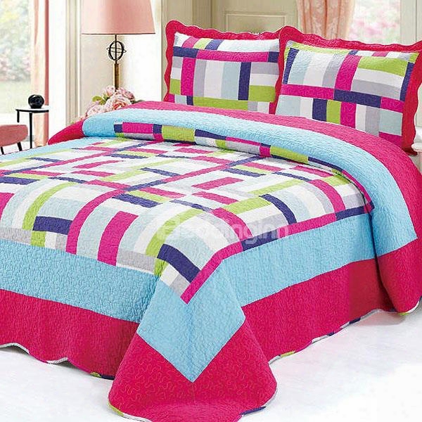 Stylish Colorful Plaid Style Cotton 3-piece Bed In A Bag