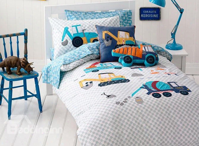 Super Cute High Quality Trucks Pattern 3-piece Duvet Cover Set