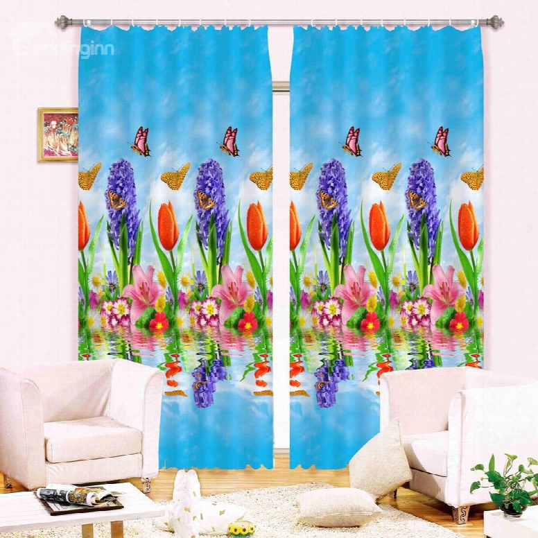 Super Lovely Flowers Butterflies 3d Blackout Curtain