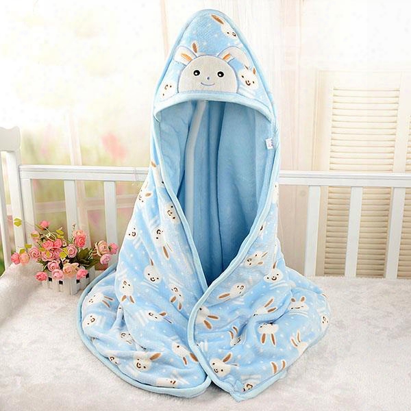 Super Lovely Rabbit Pattern Warm Flannel Baby Blanket