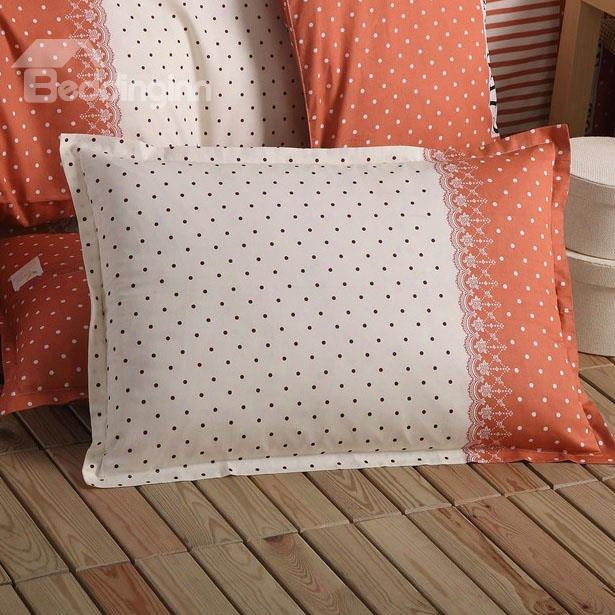 Super Soft White And Orange Little Dots Pattern Bed Pillowcase