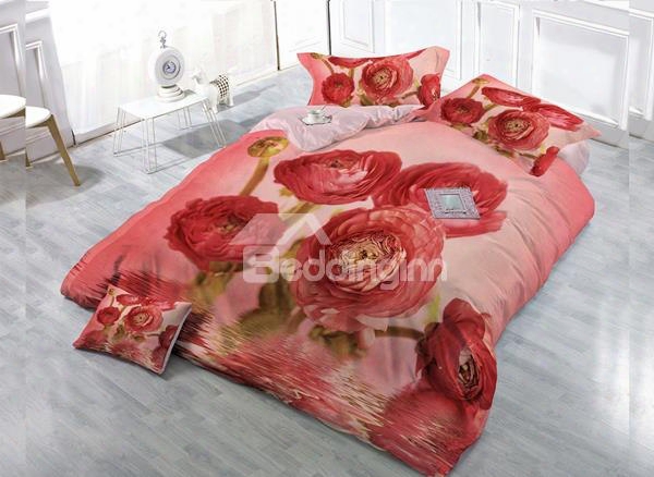 Sweet Pink Carnation 4-piece High Density Satin Drill Duvet Cover Sets