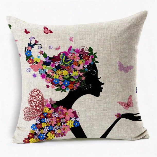 The Angel Girl In Flowers Printing Throw Pillow