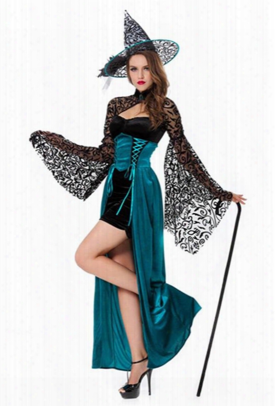 Tight Bust Bat Sleeves Blue Long Dress Costume