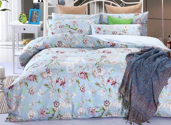 Top Grade Fresh Pastoral Floral Branch 100% Cotton 4-piece Duvet Cover Sets