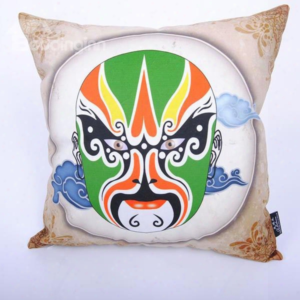 Unique Chinoiserie Beijing Opera Facial Makeup Dig Ital Printing Throw Pillowcase