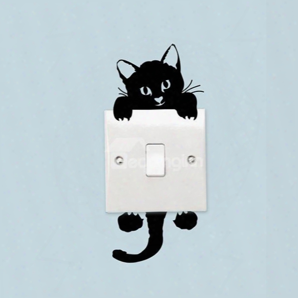 Vivid Cute Black Cat Light Switch Removable Wall Sticker