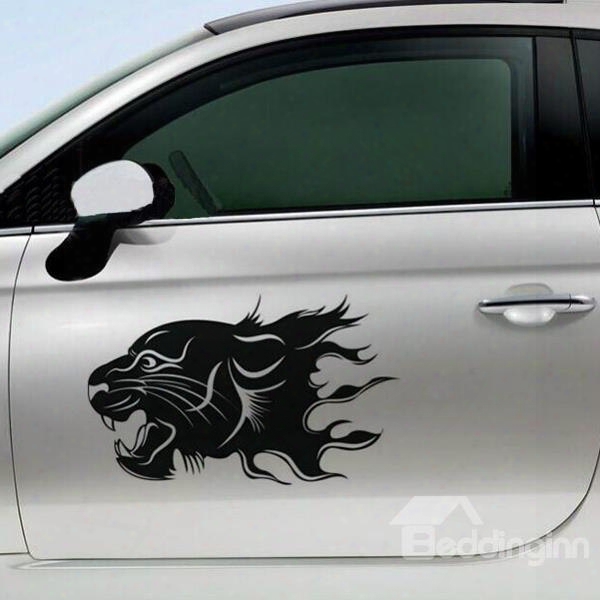 Wrathful Look Of Tiger With Fire Car Sticker
