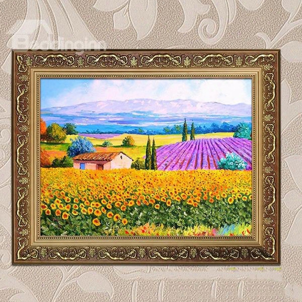 20␔28in Flower Field Pattern Hanging Canvas Waterproof And Eco-friendly Golden Framed Prints