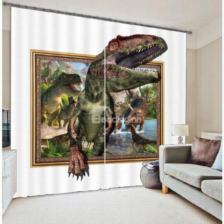 3d Amazing Dinosaurs Printed Animals Scenery 2 Panels Bedroom Custom Shading Curtain