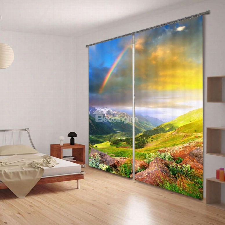 3d Beautifu Rainbow Printed Thick Polyester 2 Panels Custom Blackout Curtain