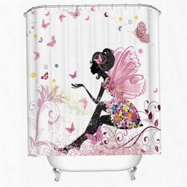 3d Butterfly Girl Printed Polyester Bathroom Shower Curtain