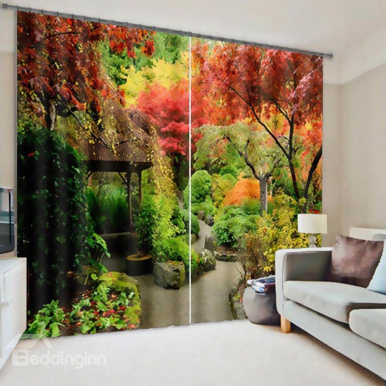 3d Colorful Trees Wondeful Autumn Scenery Printed Natural Style Custom Decoration Curtain