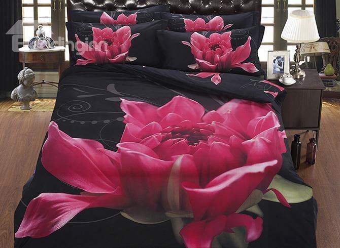 3d Dissilient Red Flower Printed Polyester 5-piece Comforter Sets