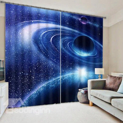 3d Galaxy And Planets Printed Polyester Wonderful Scenery Custom Curtain For Living Room