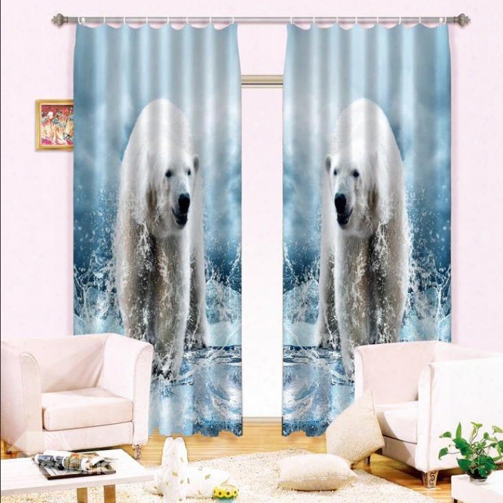 3d Hot Selling Polar Bear Printed Thick Polyester Decorative And Blackout Curtain