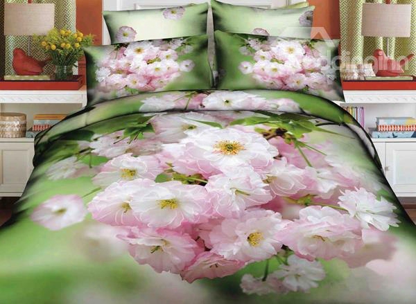 3d Light Pink Crabapple Printed Cotton 4-piece Bedding Sets/duvet Covers