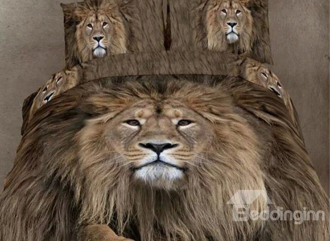 3d Lion Head Printed Cotton Full Size 4-piece Bedding Sets/duvet Covers