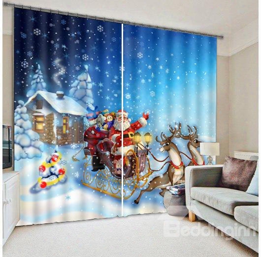 3d Lovely Santa Claus With White Snow Christmas Scene Printed Cstom Living Room Curtain