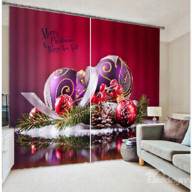 3d Merry Christmas Tree And Decorations Printed Decorative And Blackout Custom Curtain