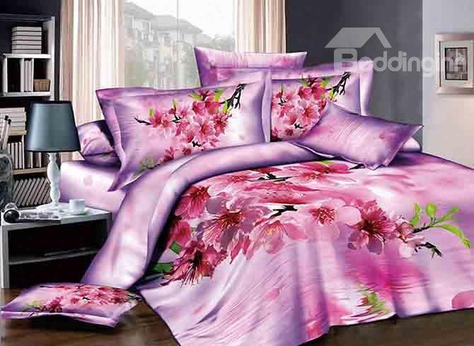 3d Peach Blossom Printed Cotton 4-piece Pink Bedding Sets/duvet Cover