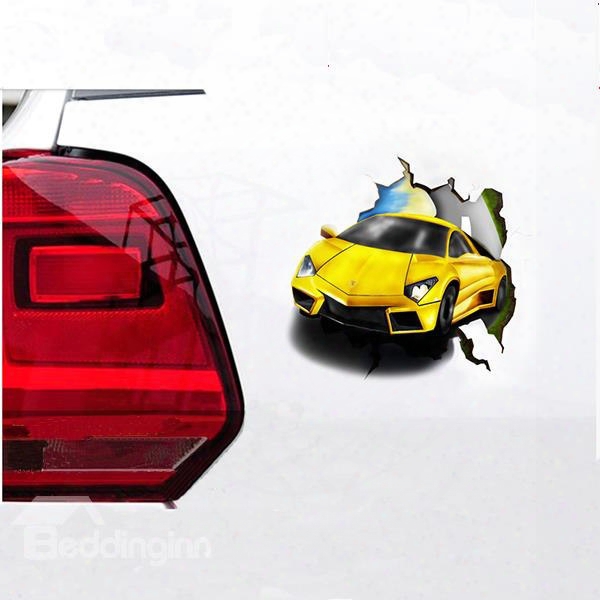 3d Super Cool Yellow Car Shape Car Stickers