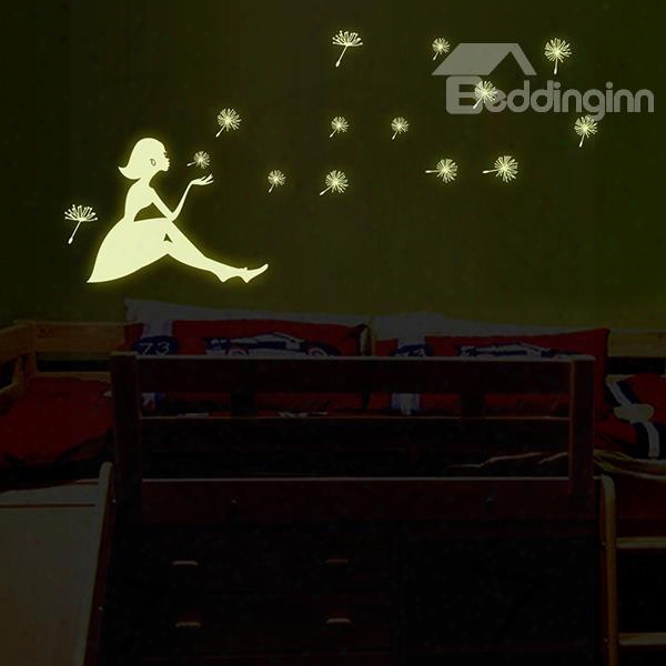 Amazing Blowing Dandelion Girl 5-piece Luminous Wall Stickers