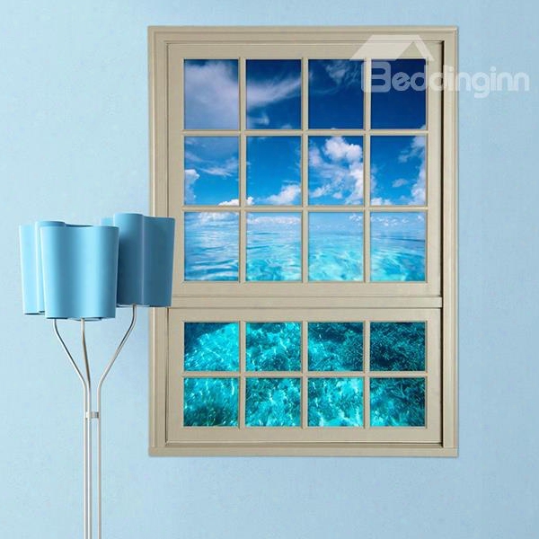 Amazing Blue Sea And Sky Window View Removable 3d Wall Stickers