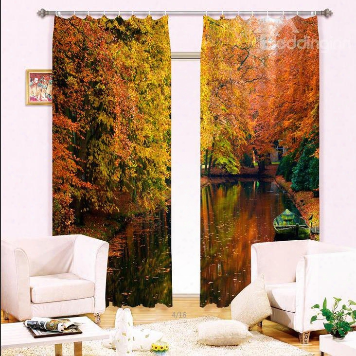 Amazing Boat On Still Water Printing Blackout 3d Curtain