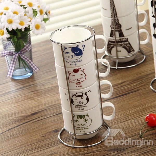 Amazing Creative Cute Cat Print Ceramic Coffee Mugs Sets