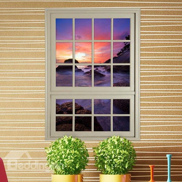 Amazing Sunset In Mountains Window View Removable 3d Wall Stickers