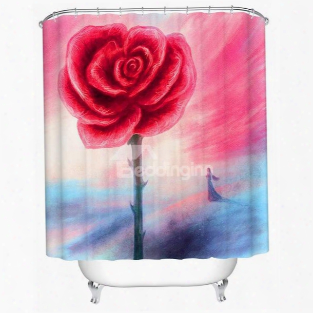 Artistic Design Little Girl And Red Flower 3d Shower Curtain