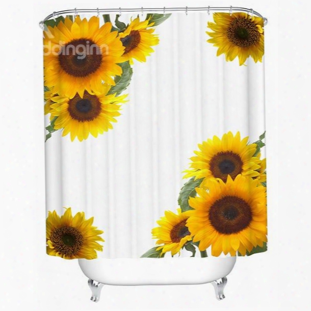 Attractive Modern Happy Sunflowers 3d Shower Curtain