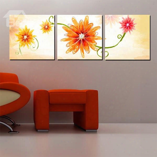 Beautiful Simple Flower Pattern Canvas 3-panel Wall Art Prints