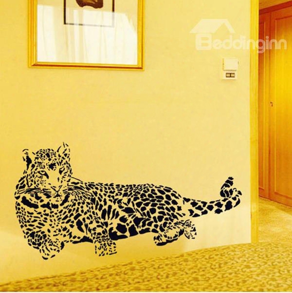 Black Vivid Majestic Crouching Leopard Patter N Removable Wall Sticker