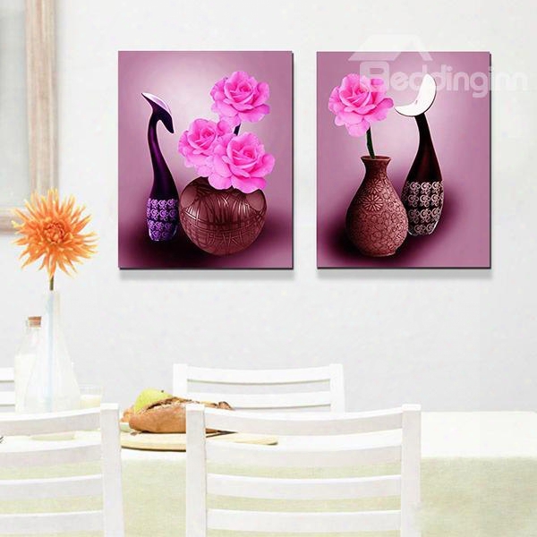 Blooming Flowers In Vase 2-piece Crystal Film Art Wall Print