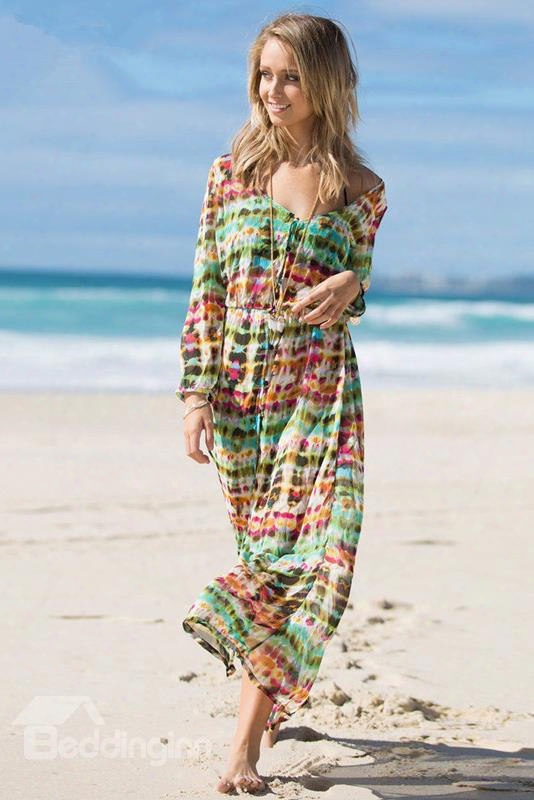 Bohemian Floral Slim Waist Chiffon Beach Maxi