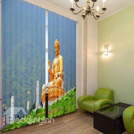 Buddha Statue Print 3d Light Blocking Curtain