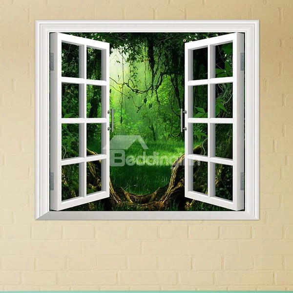 Cartoon Thick Forest Window View Removable 3d Wall Sticker