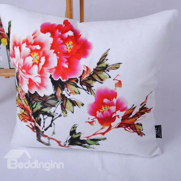 Chinoiserie Peony Digital Printing Polyester Throw Pillowcase