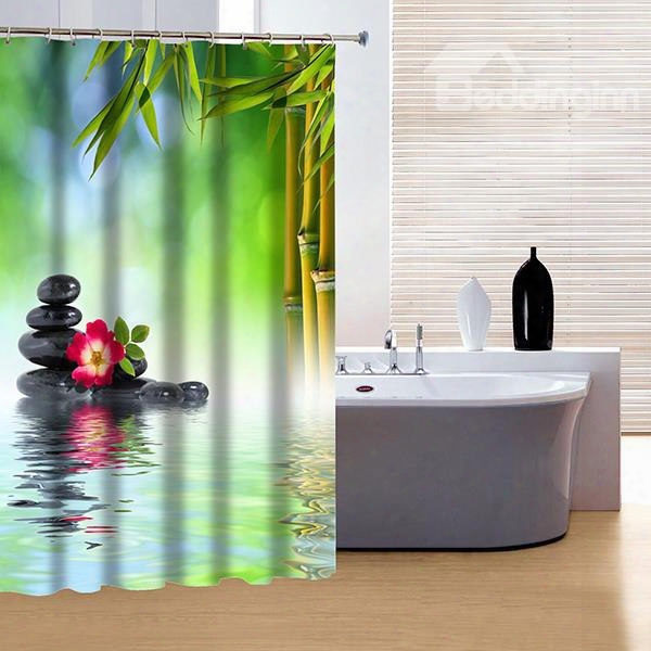 Chinoiserie Style Fresh Bamboo And Stone 3d Shower Curtain