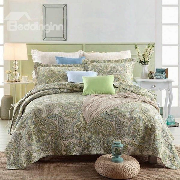 Classy Green Phoenix Tail Print 3-piece Cotton Bed In A Bag