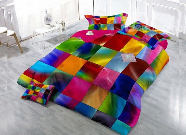 Colorful Plaid 4-piece High Density Satin Drill Duvet Cover Sets