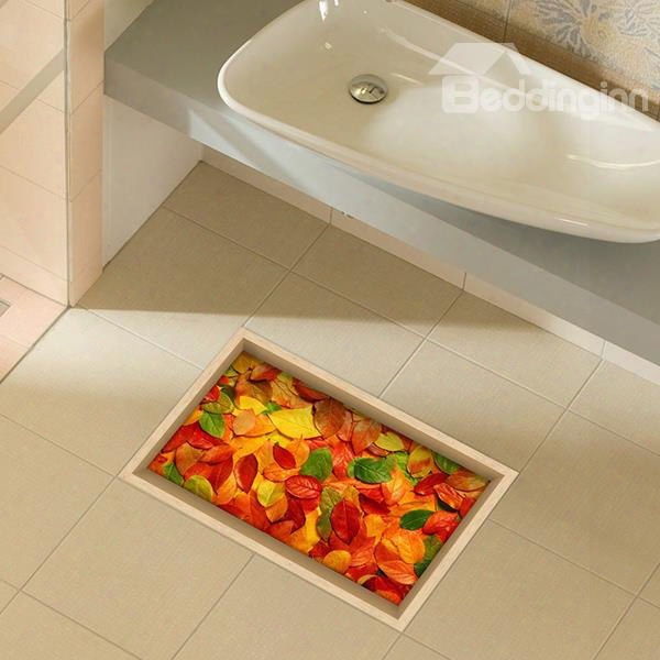 Colorful Tree Leaves Pattern Water-proof Slipping-preventing Bathroom 3d Floor Sticker