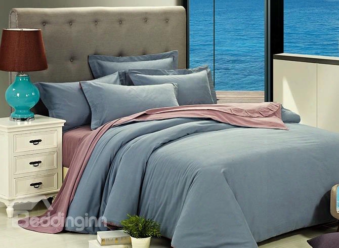 Concise Solid-colored 100% Cotton 4-piece Duvet Cover Sets