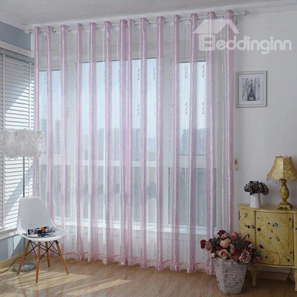 Concise Style Pink Plant Pattern Custom Sheer Curtain