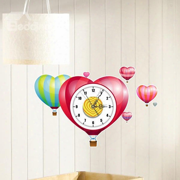 Creative Air Balloon Design Nursery 3d Sticker Wall Clock