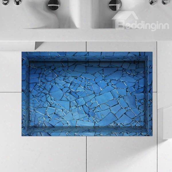 Creative Blue Broken Tile Lane Water-proof Slipping-preventing 3d Floor Sticker